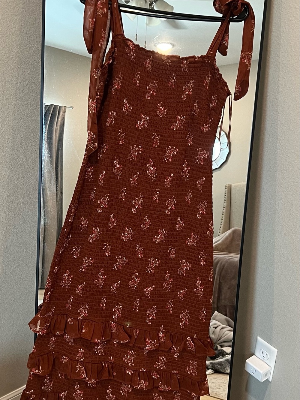 Abercrombie & Fitch Rust Floral Smocked Midi Dress